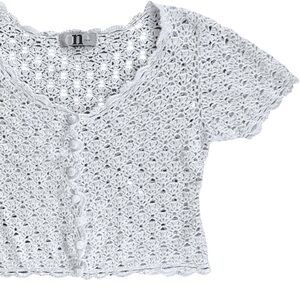 ONE step up y2k vintage Women's Crochet Knit Button Down Top - White